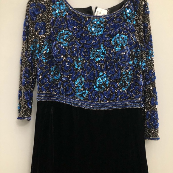 Basix Black Label Velvet Gown with Blue Beaded Top - Picture 4 of 8